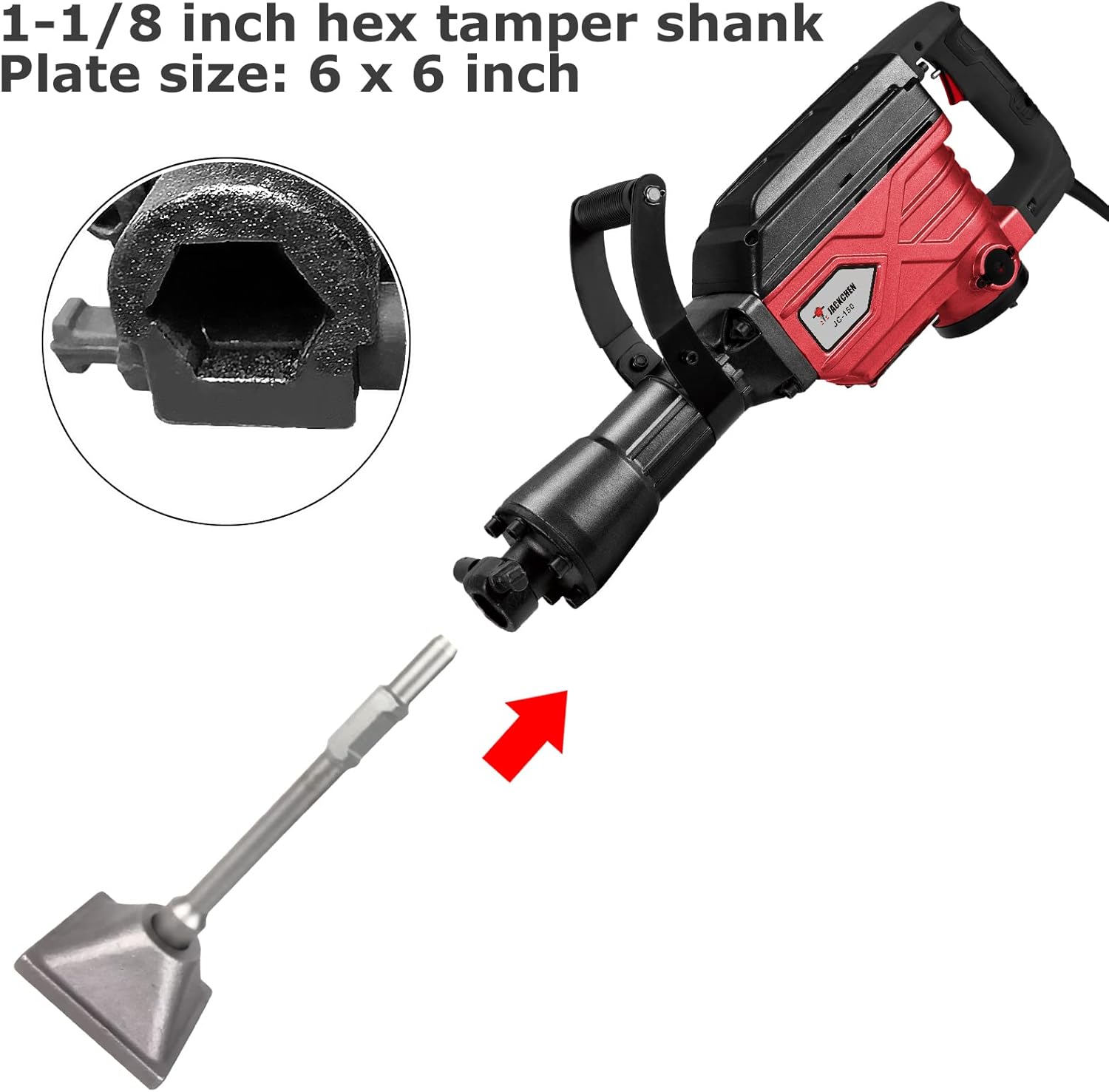 Jack Hammer Tamper Shank 1-1/8" with 6x6" Plate for Demolition Concrete Breaker J501