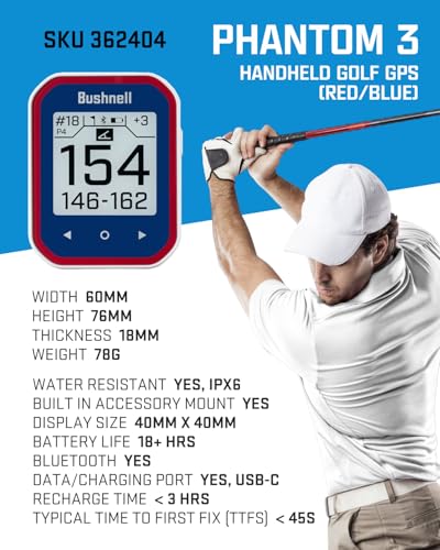 Bushnell Phantom 3 Slope GPS Golf Green with Touchscreen and Magnetic Cart Mount C64332