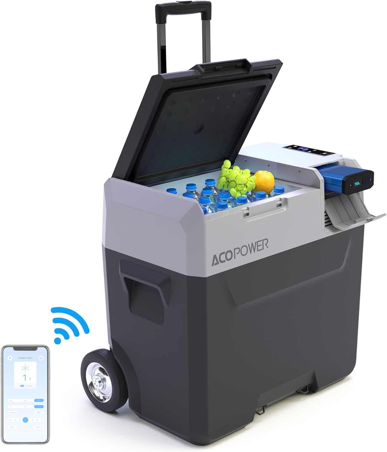 LiONCooler 12 Volt Refrigerator, 52 Quarts -4℉-68℉ Portable Refrigerator, 12/24V DC and 100-240V AC Portable Freezer with Removable & Rechargeable Battery, Portable Car Fridge PX50 Rv Refrigerator for Car, RV, Camping and Home Use