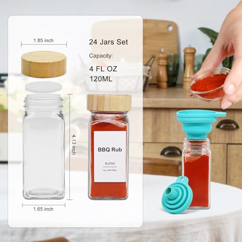 24 Pcs Spice Jars, 4oz Glass Bottles with Wood Shaker Lids W91750