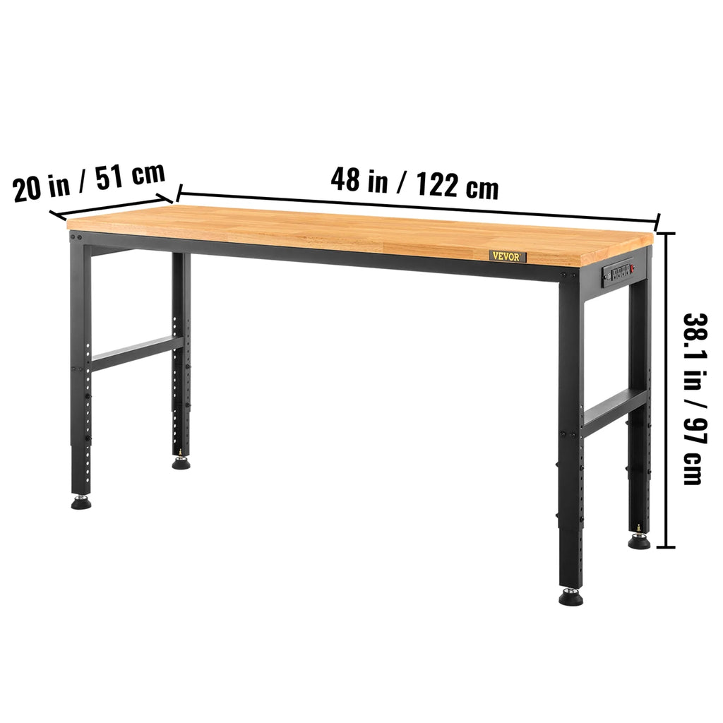 Adjustable Height Workbench, 48"L x 20"W, 2000 lbs Capacity H42094