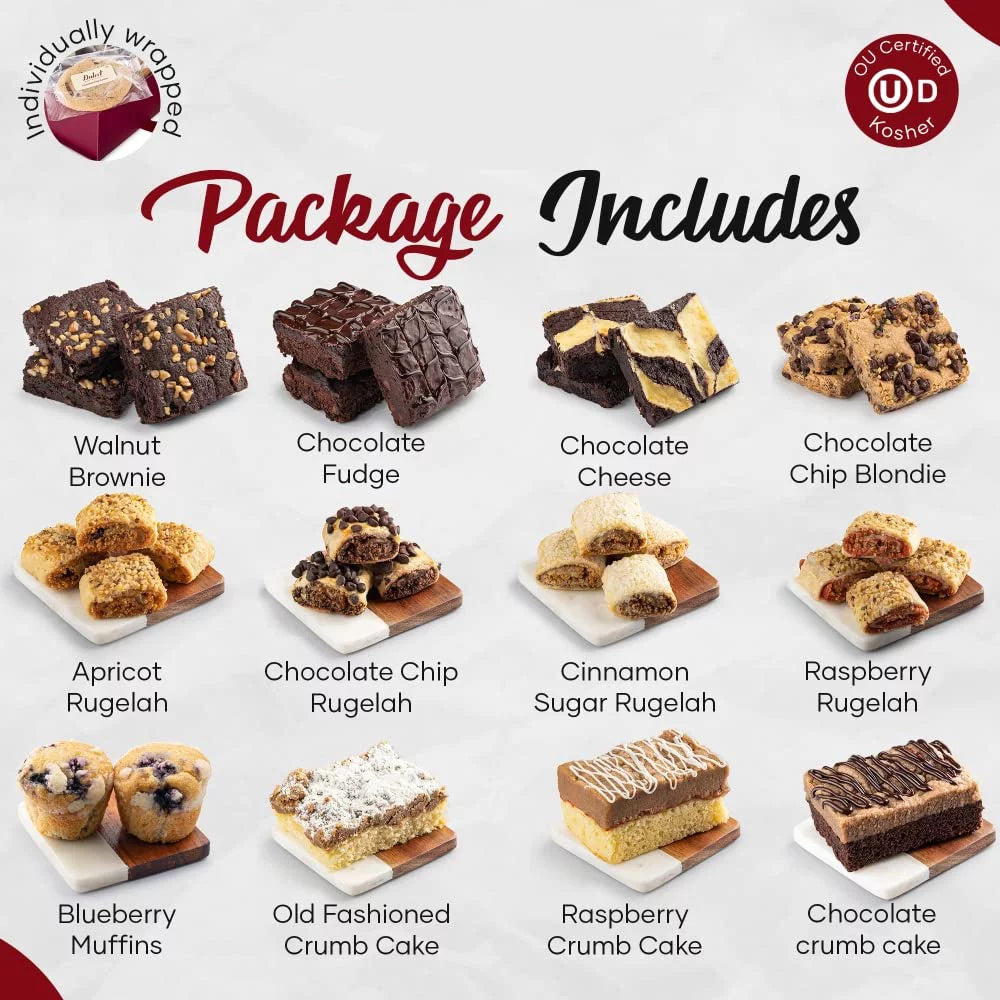 Gourmet Food Gift Basket with Brownies, Crumb Cakes, Rugelah and Muffins I71612