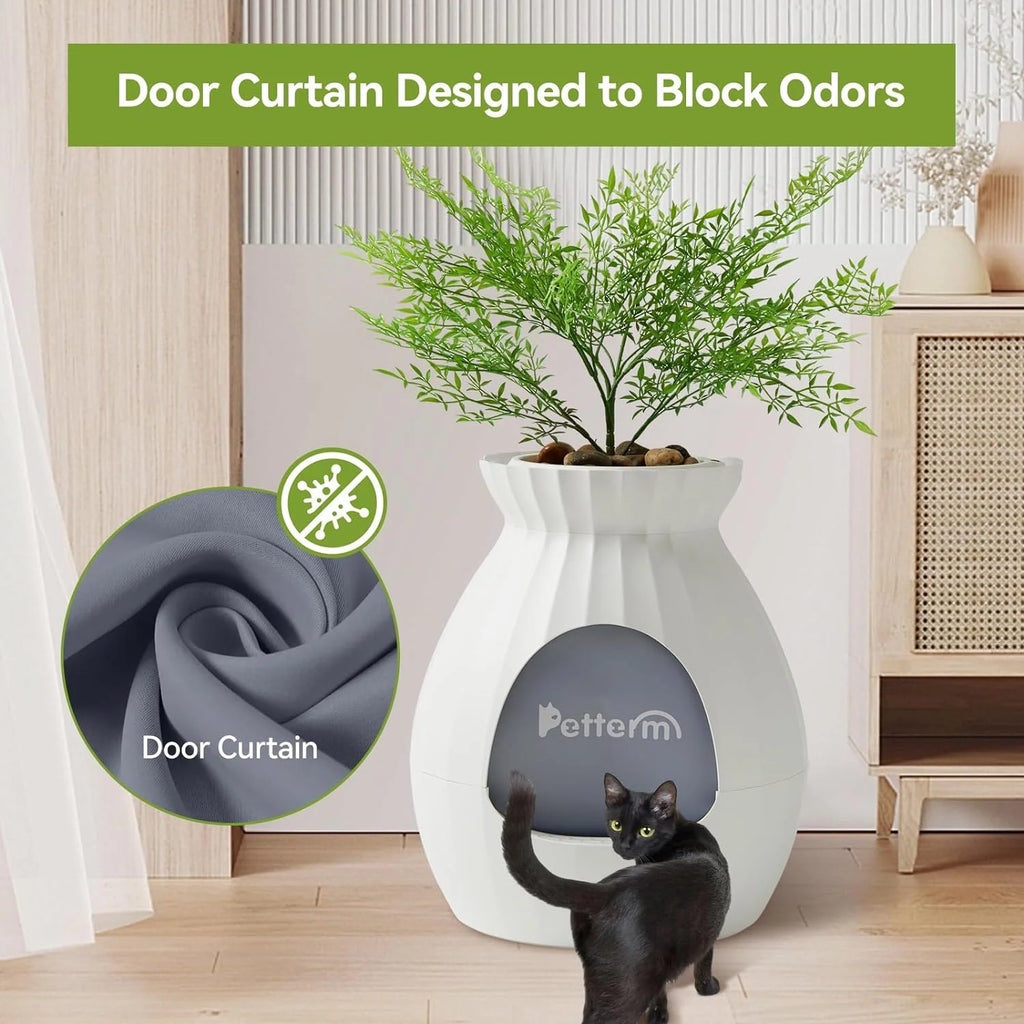 Hidden Litter Box Enclosed with Odor Removal System, Large Cat Litter Box Furniture, White T8767