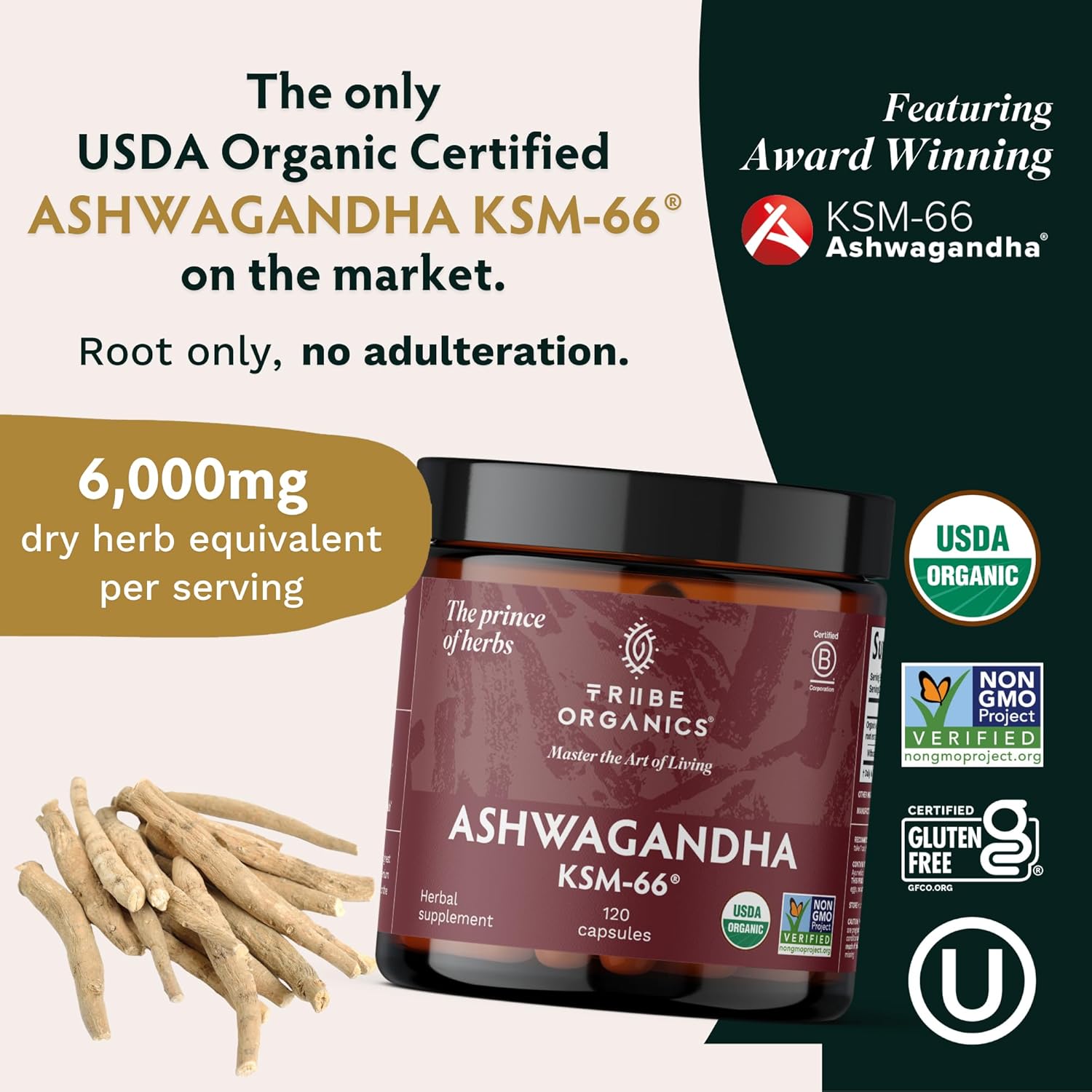 Ashwagandha Root Powder Supplement for Focus, Mood Support, Energy, 120 Capsules A9476
