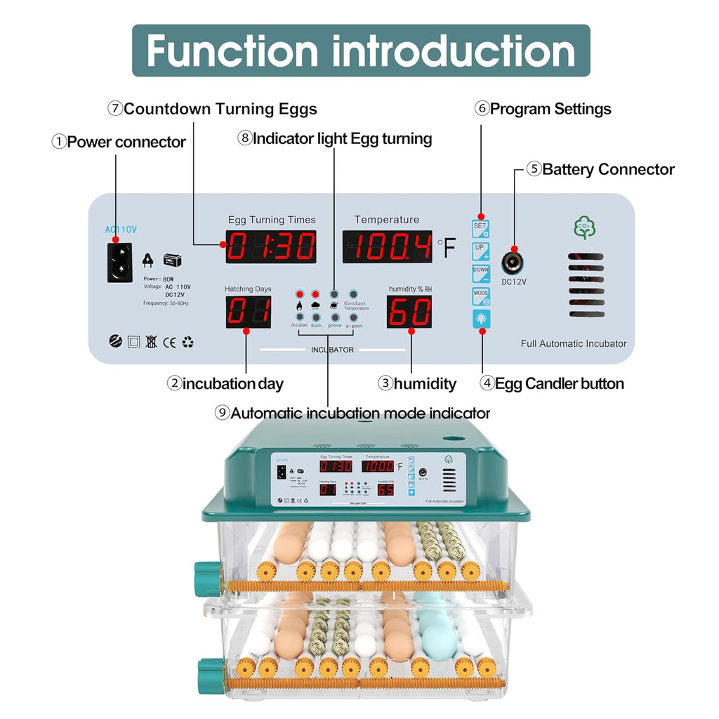 120 Eggs Incubator with Automatic Turning and Humidity Monitoring C66128