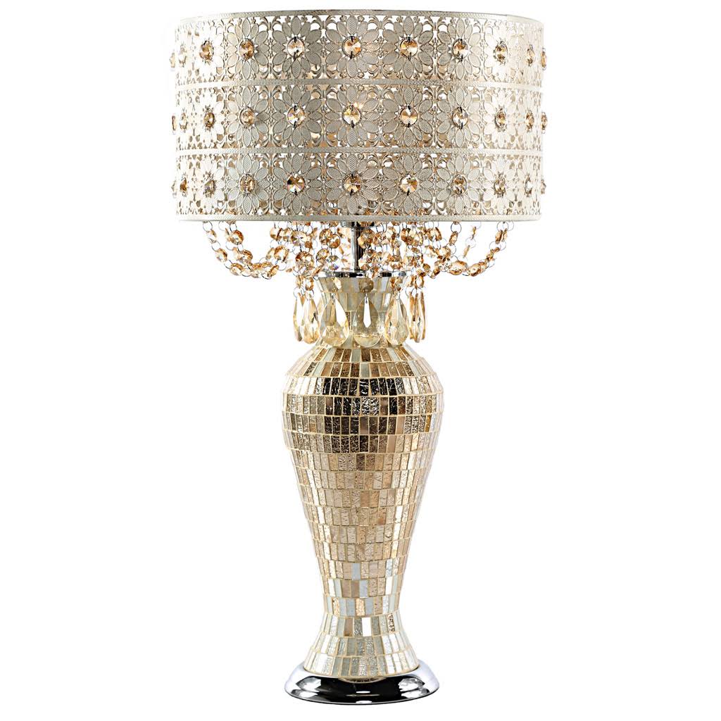Tracy Porter Poetic Wanderlus Solvang Jeweled Metal and Mosaic Base Table Lamp with Cascading Crystals, Gold