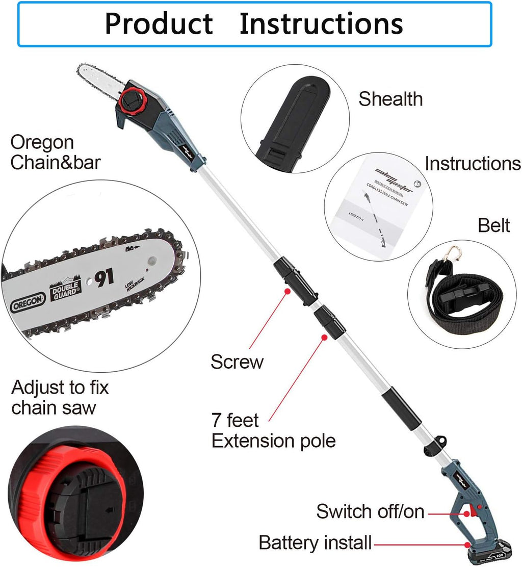 Pole Saw for Tree Trimming, Electric Telescopic Pole Chain Saw with Extension Up To 12 FT, 8-Inch Blade Y1328