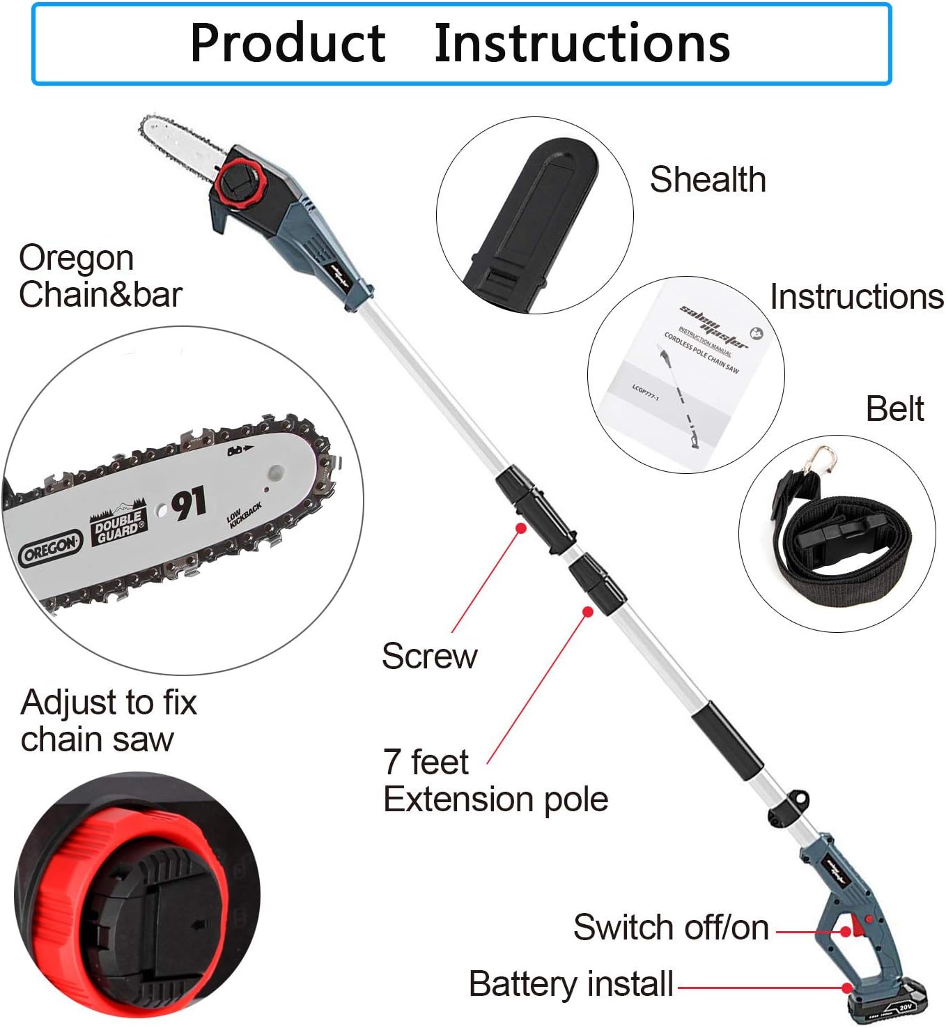 Pole Saw for Tree Trimming, Electric Telescopic Pole Chain Saw with Extension Up To 12 FT, 8-Inch Blade Y1328