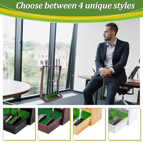 Golf Club Holder Stand with Artificial Grass Mat, Holds 6 Clubs Y780567
