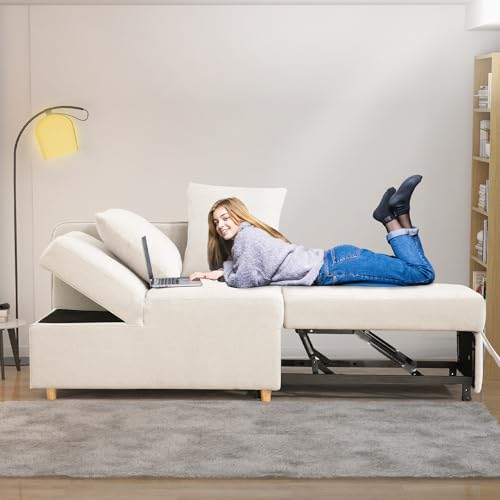 3-in-1 Sleeper Sofa Chair Bed with 2 Throw Pillows, Beige N826777