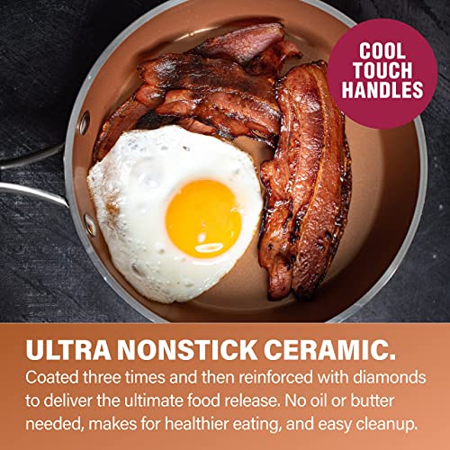 Hammered Copper Nonstick Fry Pan with Lid, 10 Inch Ceramic Cookware Z4600