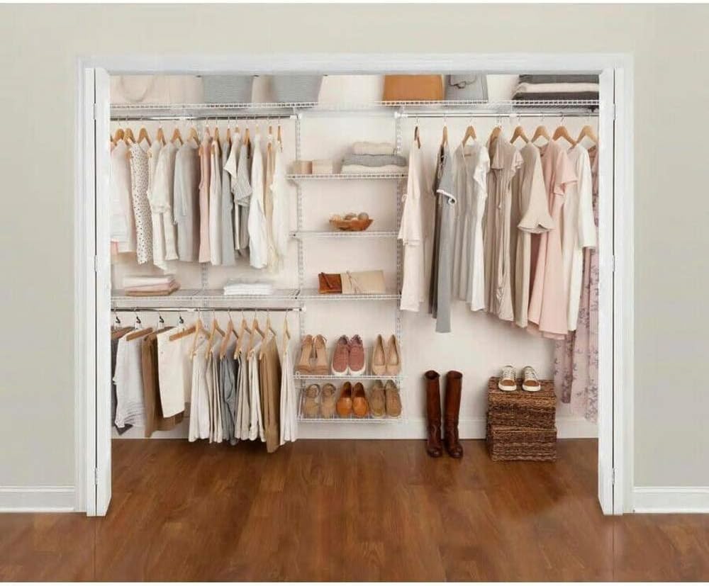 Wire Shelving Closet Kit with Expandable Shelving and Telescoping Rods P2600