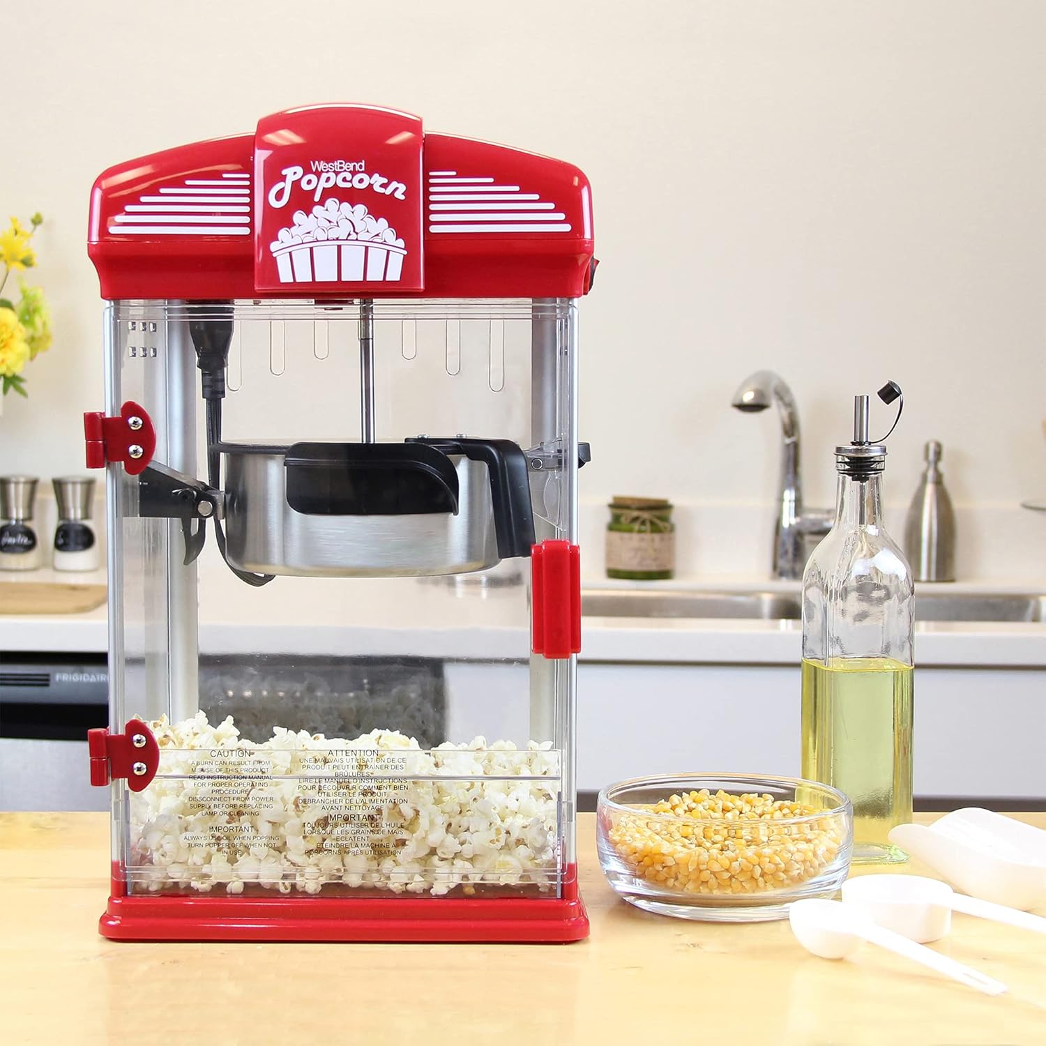 Stir Crazy Movie Theater Popcorn Popper with Nonstick Kettle, 4 Qt., Red I2962