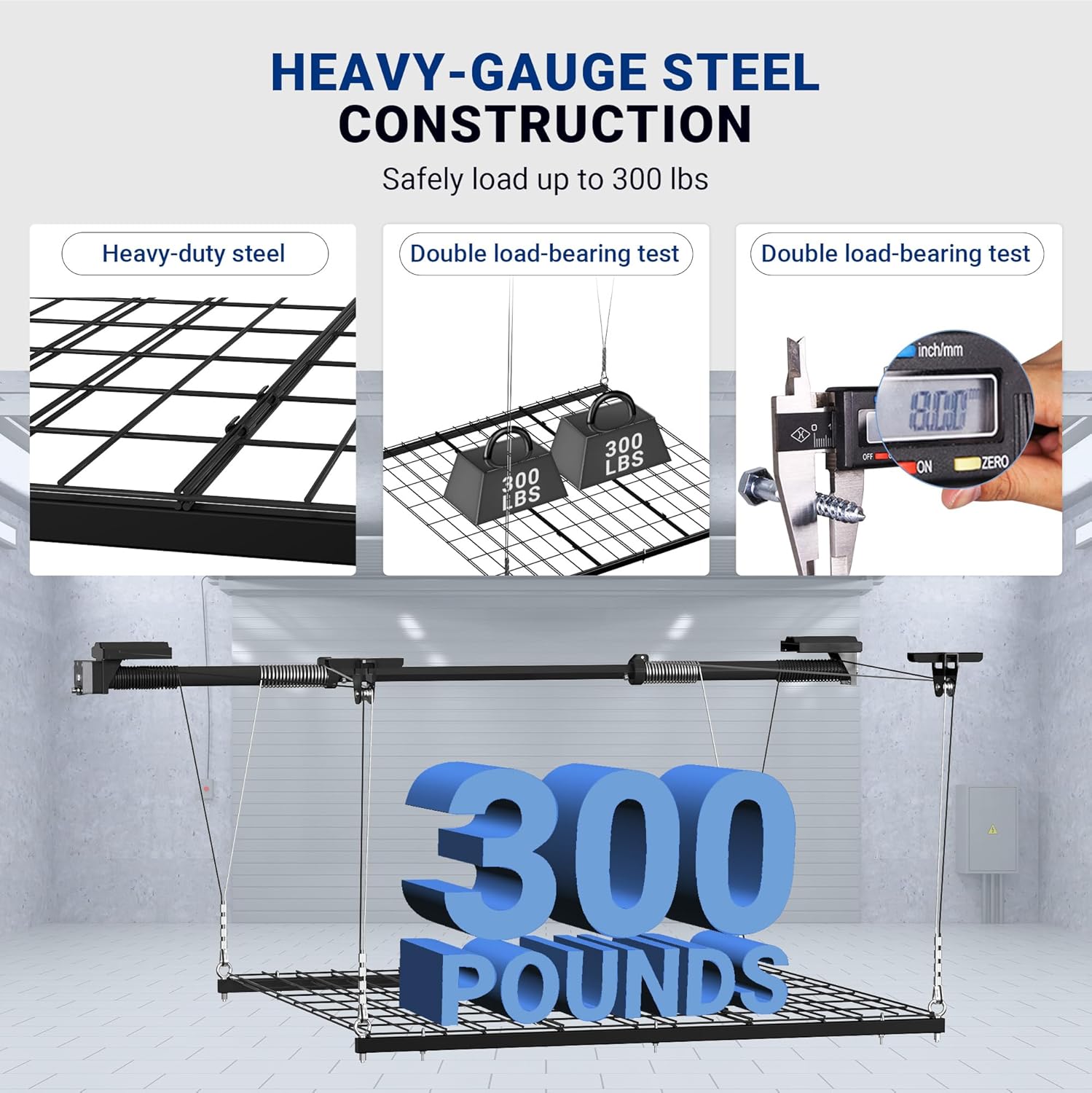 Overhead Garage Storage Rack, 4x4 Ft, Adjustable Heavy-Duty Ceiling Rack, 300 lbs J20957