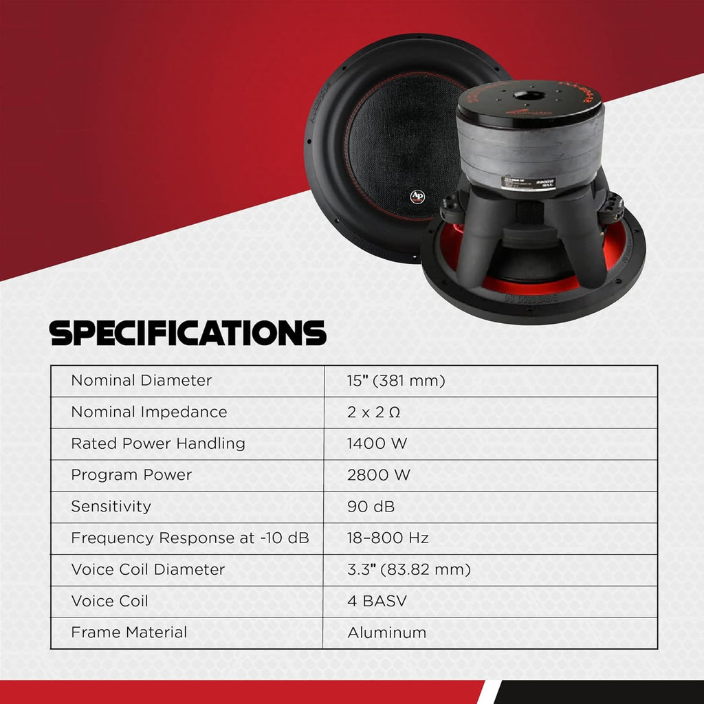 15 Inch Dual 2 Ohm DVC Car Audio Subwoofer Speaker System V5380