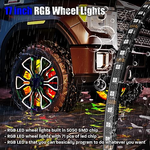 Wheel Lights for Truck - RGB Rim Light for Car/SUV - Wheel Well Ring Lights with Sequential and Multi-Color, Waterproof DC 12v C3041
