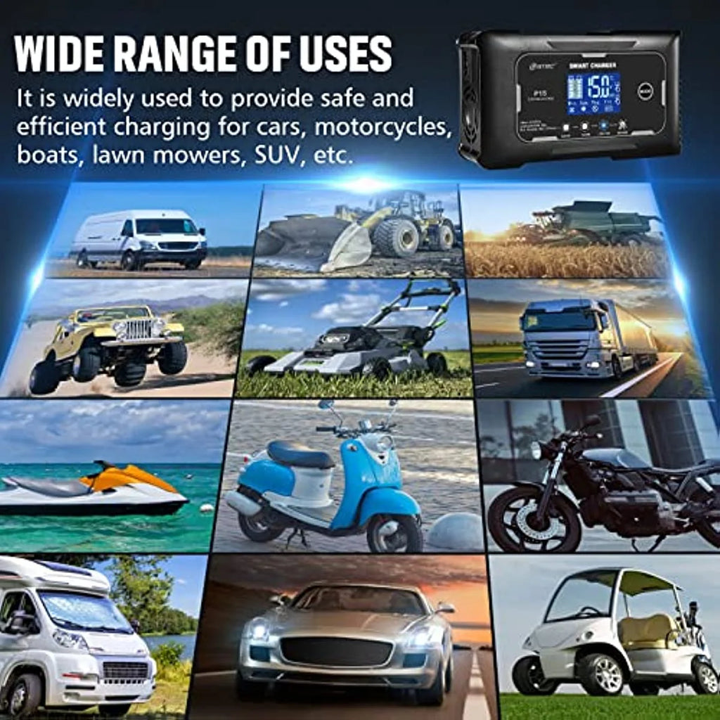15-Amp Fully-Automatic Smart Charger, 12V and 24V Battery Charger, Lead-Acid and LiFePO4 O484171
