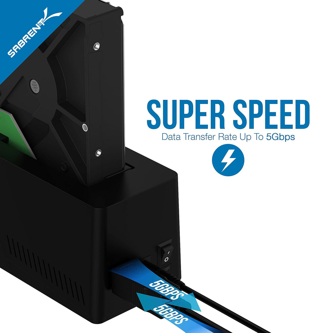 USB 3.0 to SATA Dual Bay External Hard Drive Docking Station for 2.5/3.5in HDD SSD with Cloner Function J42226