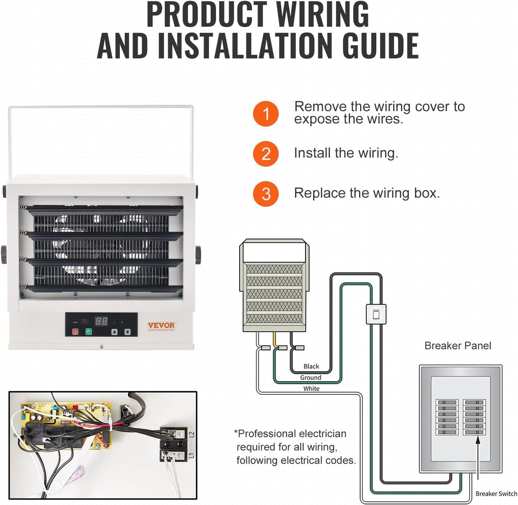 Electric Garage Heater, 5000-Watt Digital Fan-Forced Wall/Ceiling Mount, Remote Control, Overheat Protection, 9-Hour Timer C956
