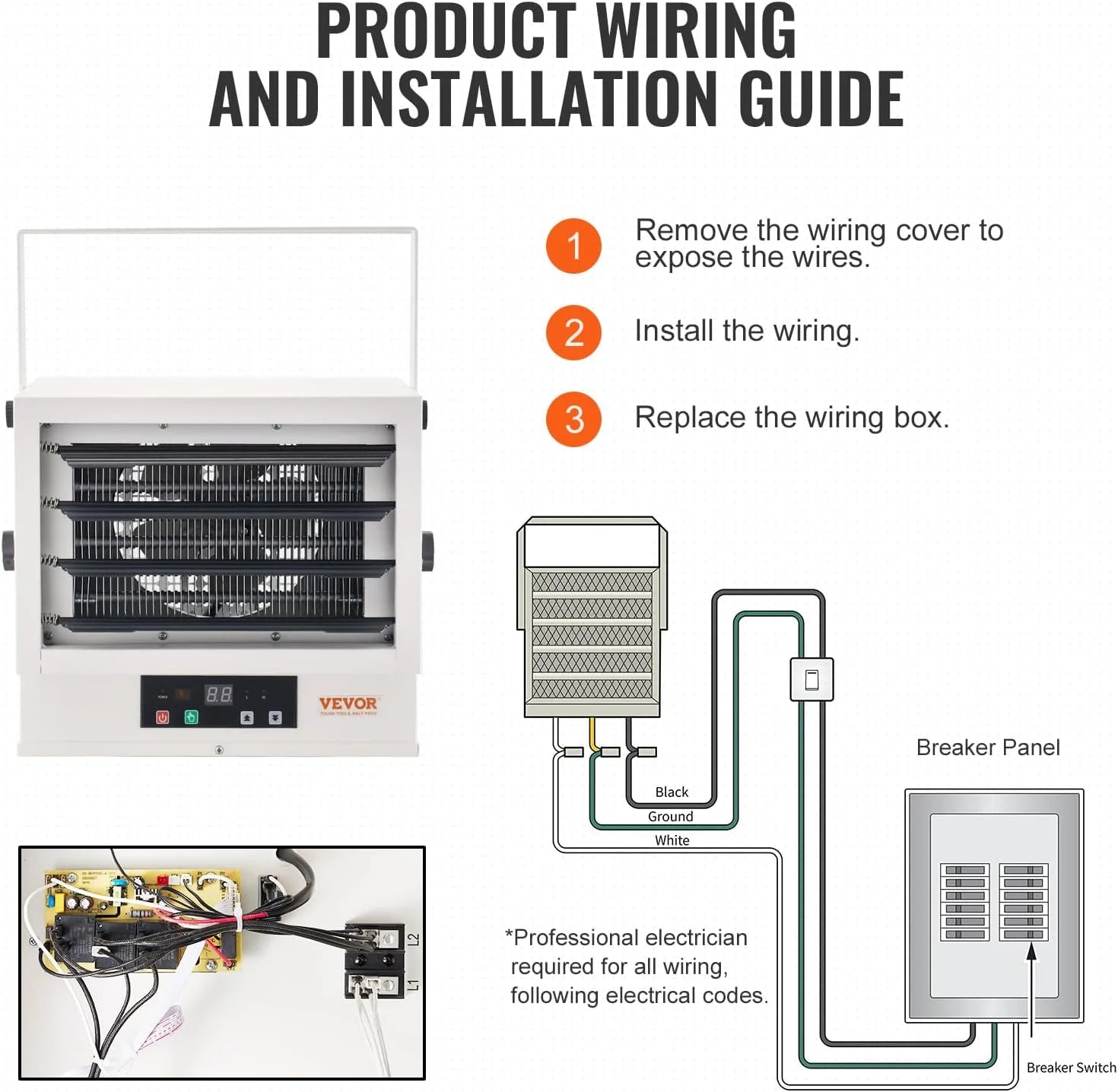 Electric Garage Heater, 5000-Watt Digital Fan-Forced Wall/Ceiling Mount, Remote Control, Overheat Protection, 9-Hour Timer C956