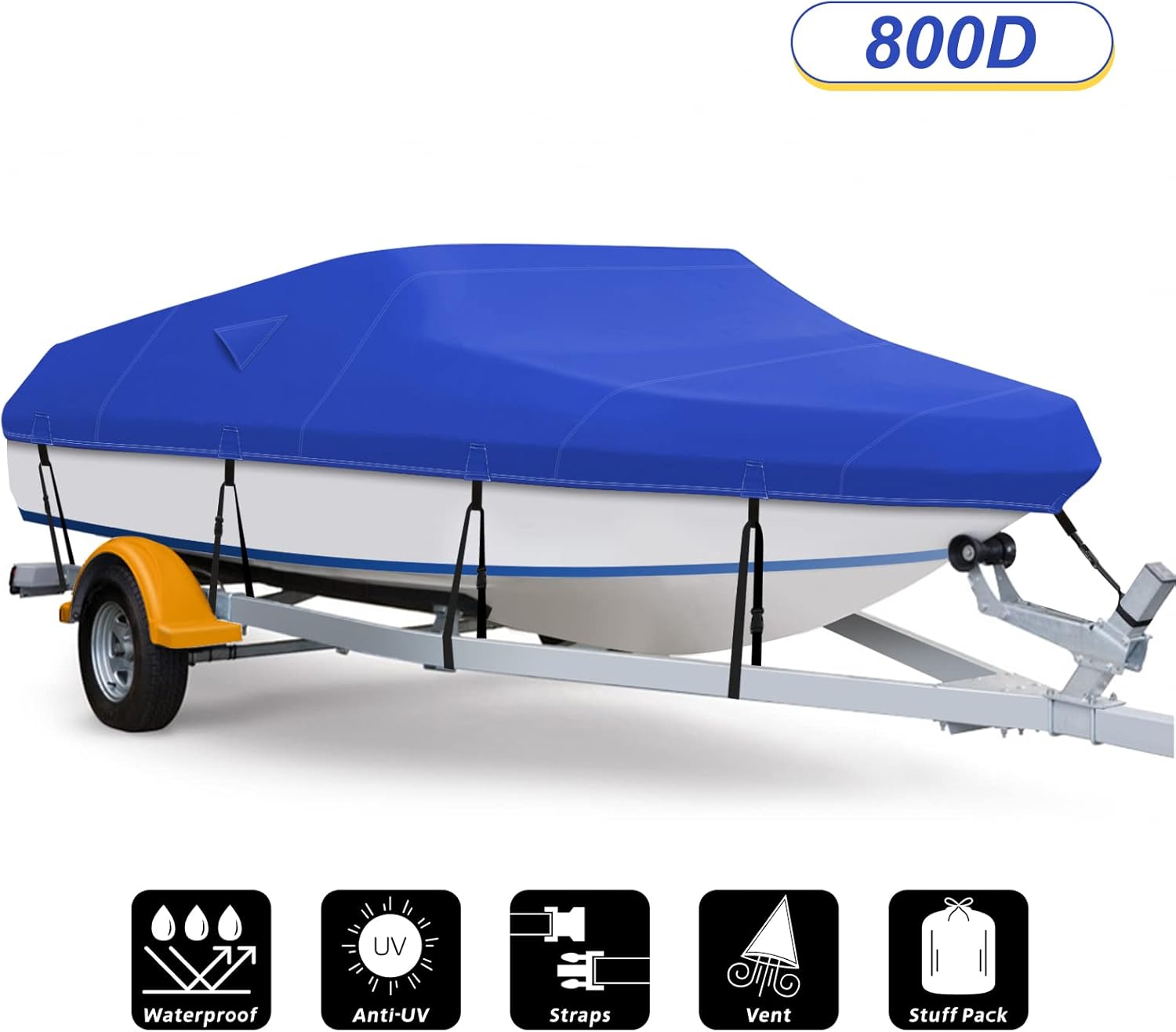Boat Cover, 800D Waterproof, Fits 17-19 ft Bass Boat, V-Hull, Tri-Hull, Runabout, Bowrider, Fish and Ski Boat, Heavy Duty Canvas, Double Rear Air Vents A231