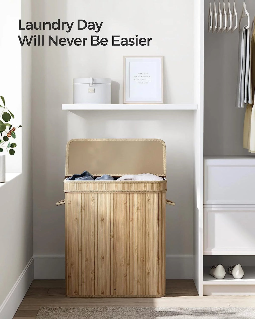 Bamboo Laundry Hamper with Lid and Handles F435652