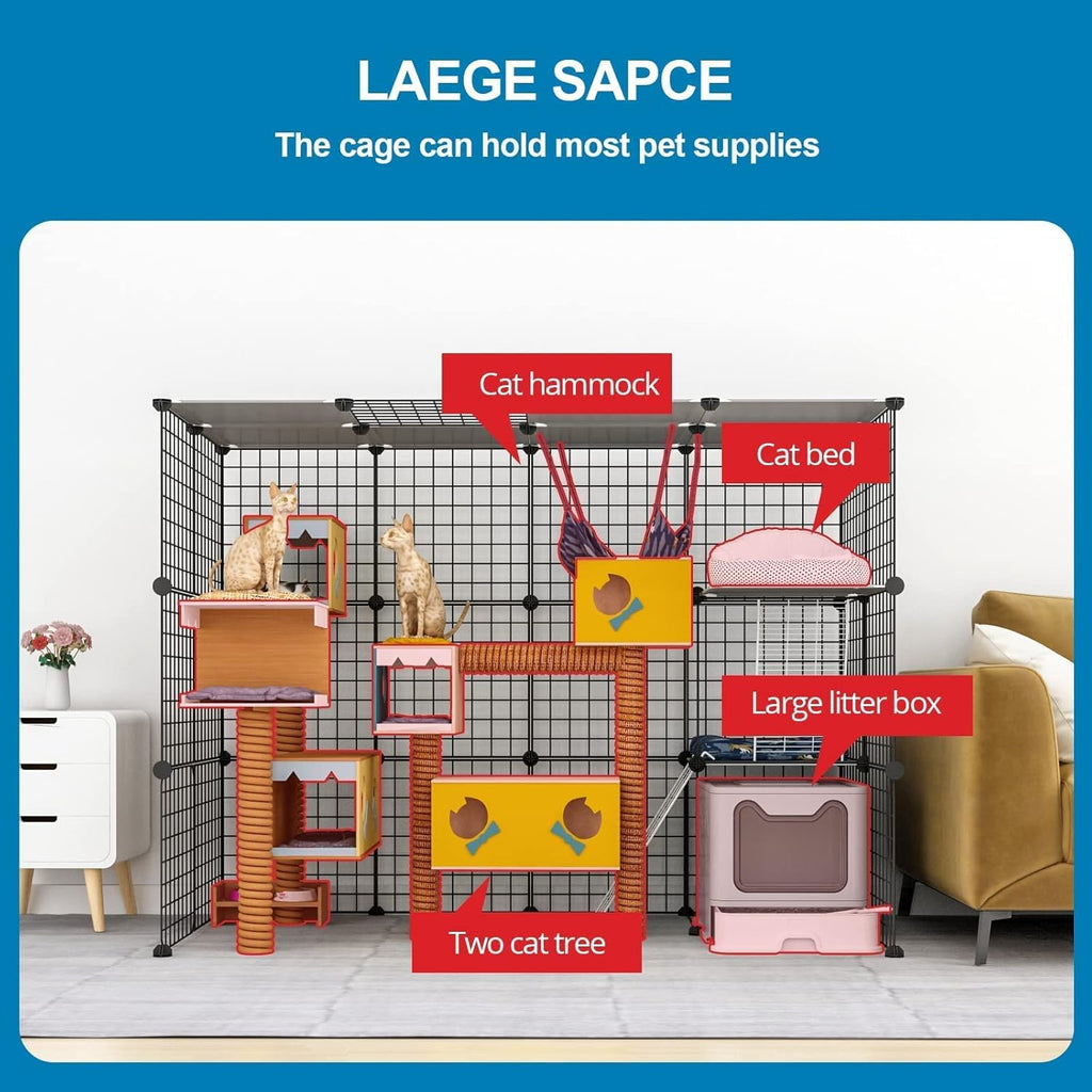 Large Cat Cage Indoor DIY Cat Playpen Detachable Metal Wire Kennels Crate N897