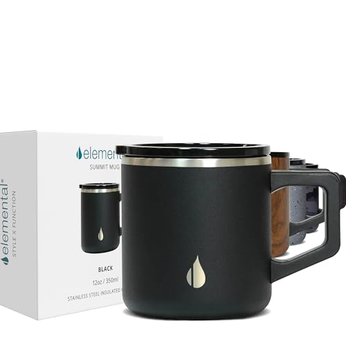 Elemental Summit Insulated Coffee Mug with Lid & Handle, Lightweight Camp Mug, Triple Wall Stainless Steel Vacuum Insulated Mug, Hot and Cold Thermal Coffee Tumbler, 16oz - Grey Speckle