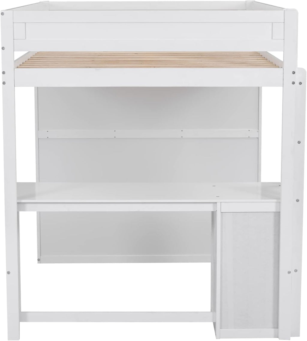 Full Loft Bed with Wardrobe and Desk, White K9891