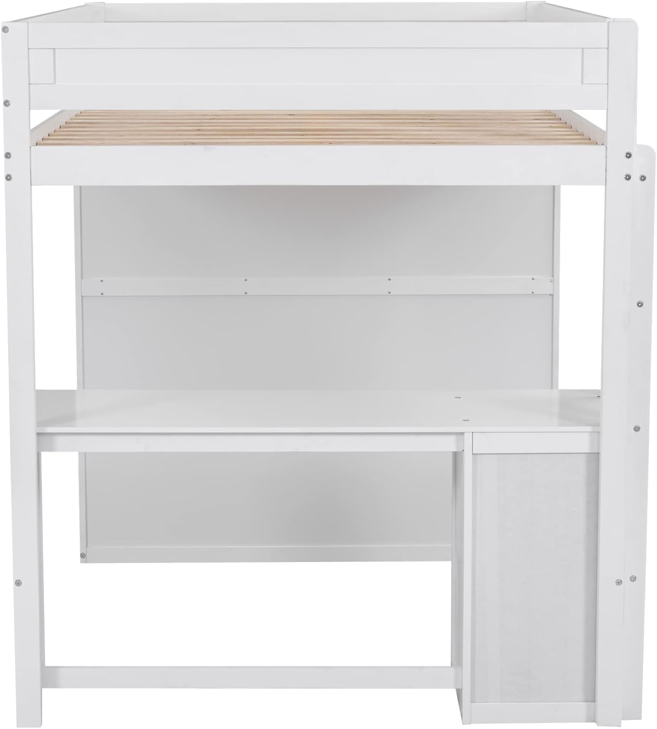 Full Loft Bed with Wardrobe and Desk, White K9891