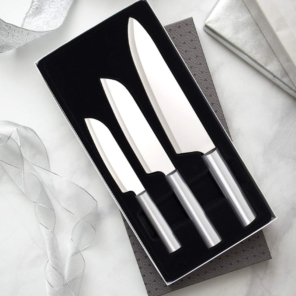 3-Piece Large Knife Set with Stainless Steel Blades and Sharpener H237827