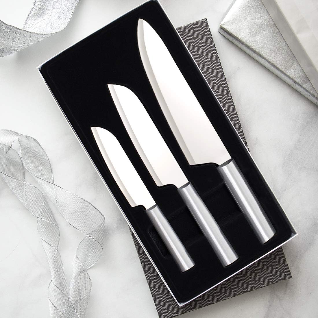 3-Piece Large Knife Set with Stainless Steel Blades and Sharpener H237827
