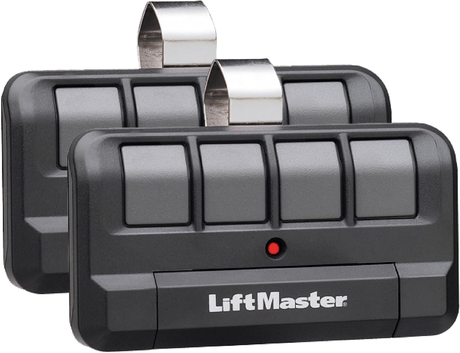 LiftMaster 894LT 4-Button Learning Garage Door Opener Remote Control - with Visor Clip - Use with myQ App - Works with Up to 4 Doors - Learning Remote Garage Door Opener - Sends a New Code - 2 Pack
