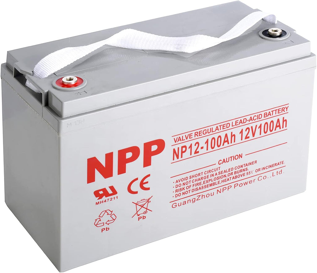 NP12V-100Ah 12 Volt 100Ah AGM SLA VRLA Rechargeable Battery, 1200+ Deep Cycle 100amp Battery, Safe Charger for Most Home Appliances, RV, Camping, Cabin, Marine, UPC, Trolling Motor and Off-Grid System