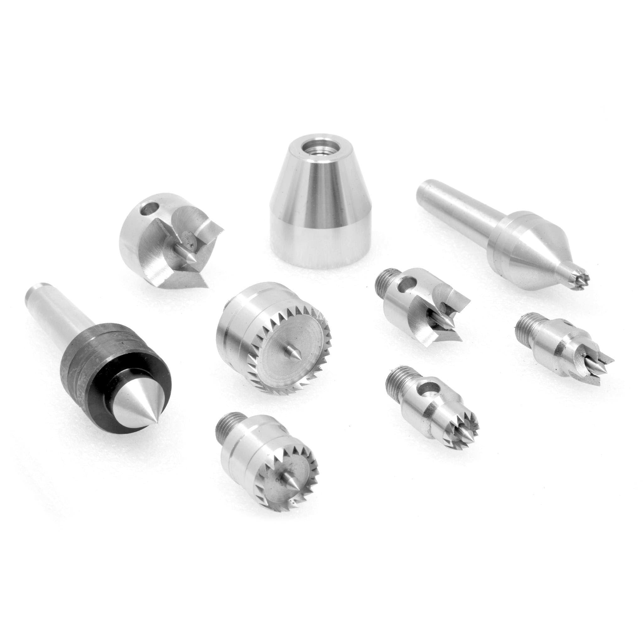 9-Piece MT2 Wood Lathe Drive and Live Center Kit with Aluminum Case Z26086