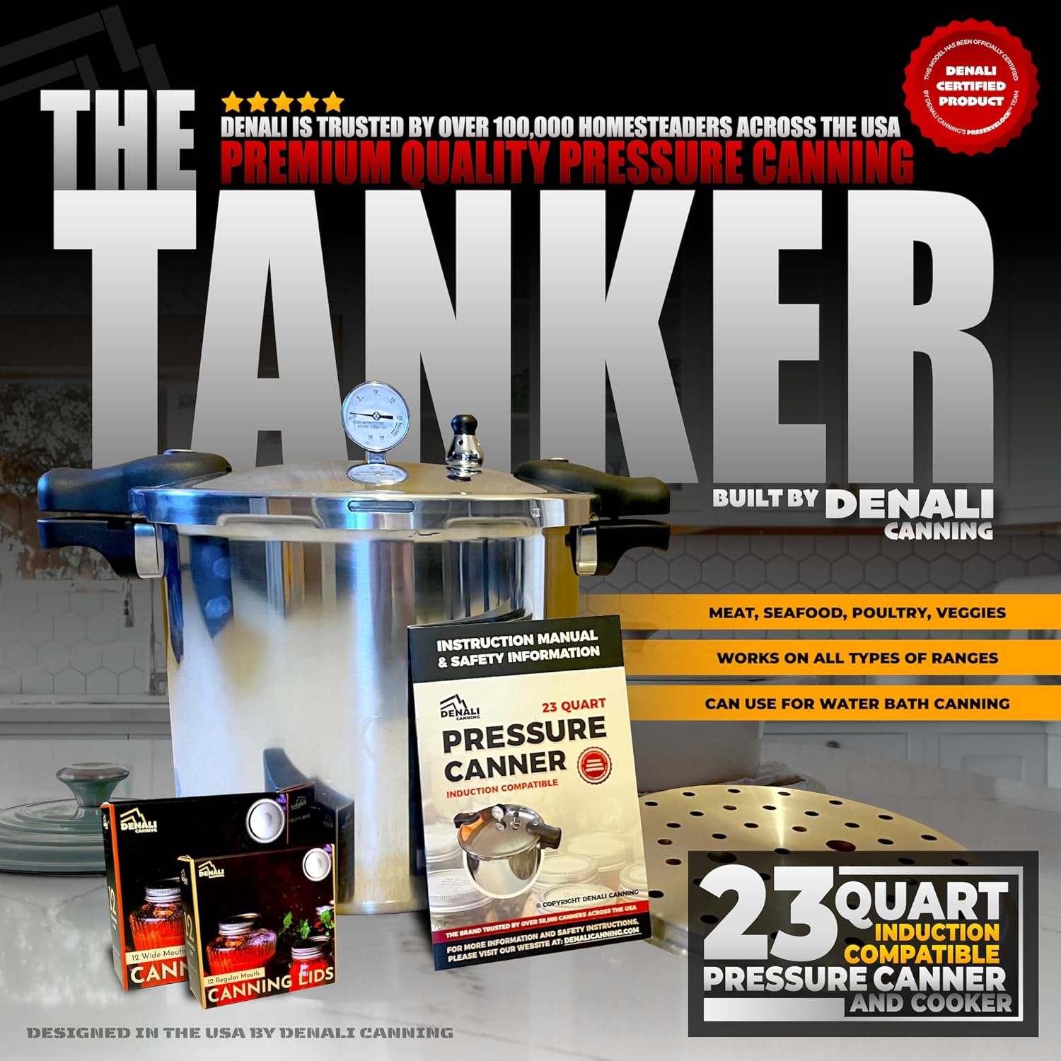 23 Quart Pressure Canner & Cooker, Induction Compatible, Aluminum & Stainless Steel E184