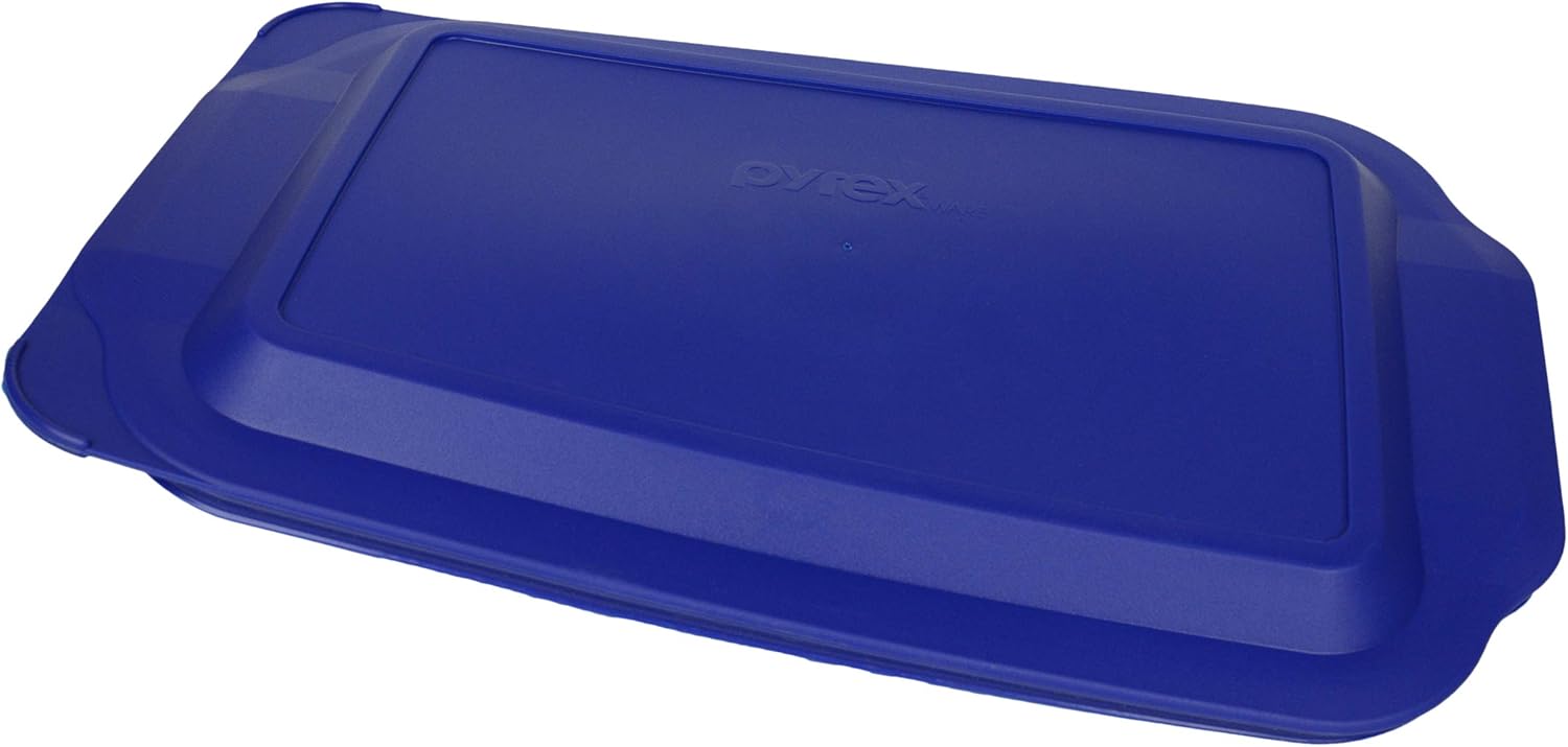 Oblong Clear Glass Casserole Baking Dish with Blue Lid H296298
