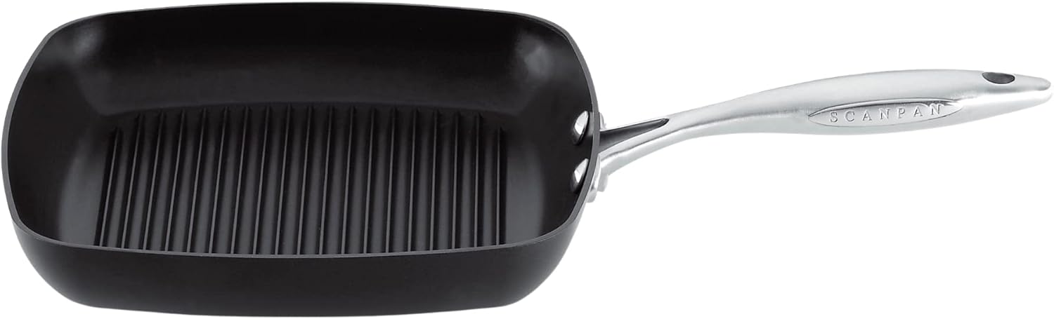 SCANPAN Professional 10.5” Square Grill Pan - Easy-to-Use Nonstick Cookware - Dishwasher, Metal Utensil & Oven Safe - Made in Denmark