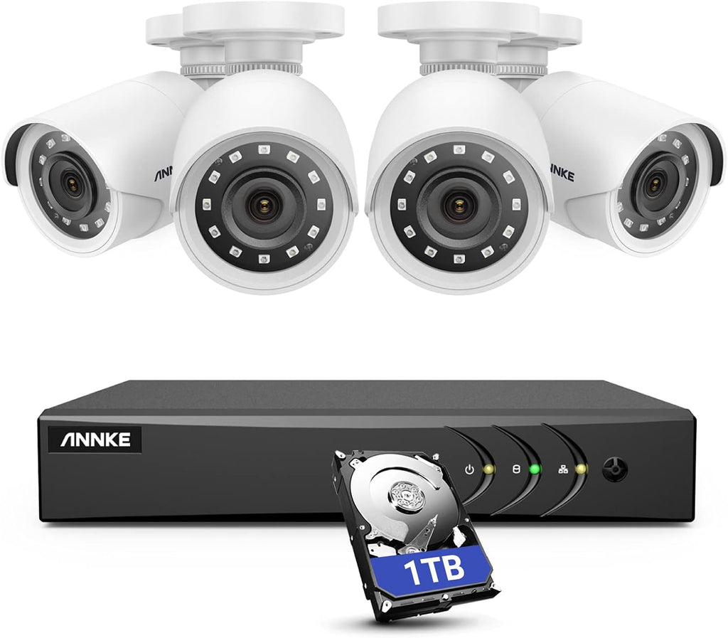 ANNKE 5MP lite Wired Security Camera System, 5-in-1 H.265+ 8CH DVR with 1 TB Hard Drive and (4) 1080p Weatherproof HD-TVI Surveillance Bullet Cameras, 100 ft Night Vision, Instant Email Alert &ndash; E200