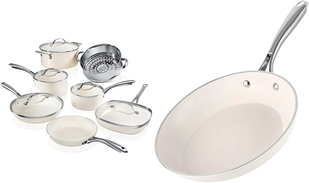 Gotham Steel 12 Pc Ceramic Pots and Pans Set with 12 Inch Frying Pan, Kitchen Cookware Sets, Non Stick, Non Toxic, Dishwasher Safe