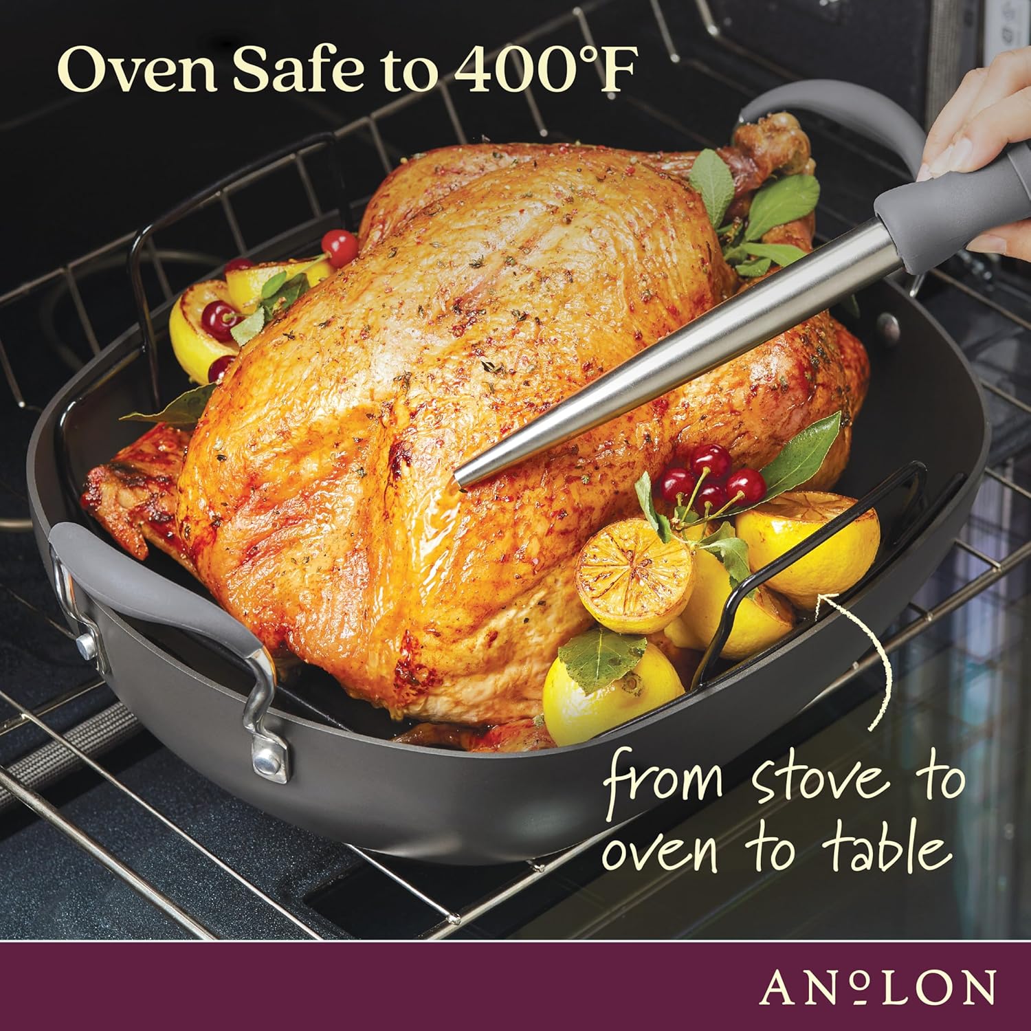 Nonstick Roaster Pan with Rack, 16 x 13 Inch V1545