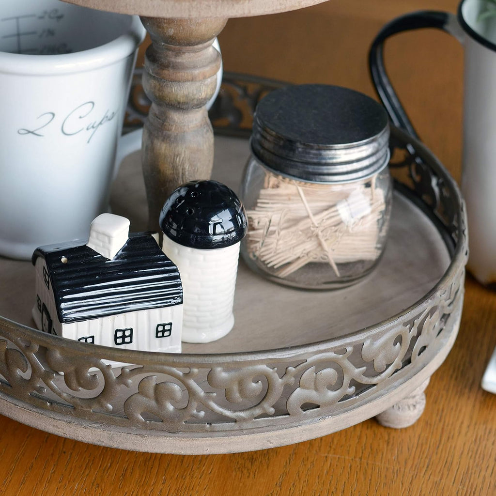 Cake Display Trays, Wood and Metal, Rustic Farmhouse Style U91108