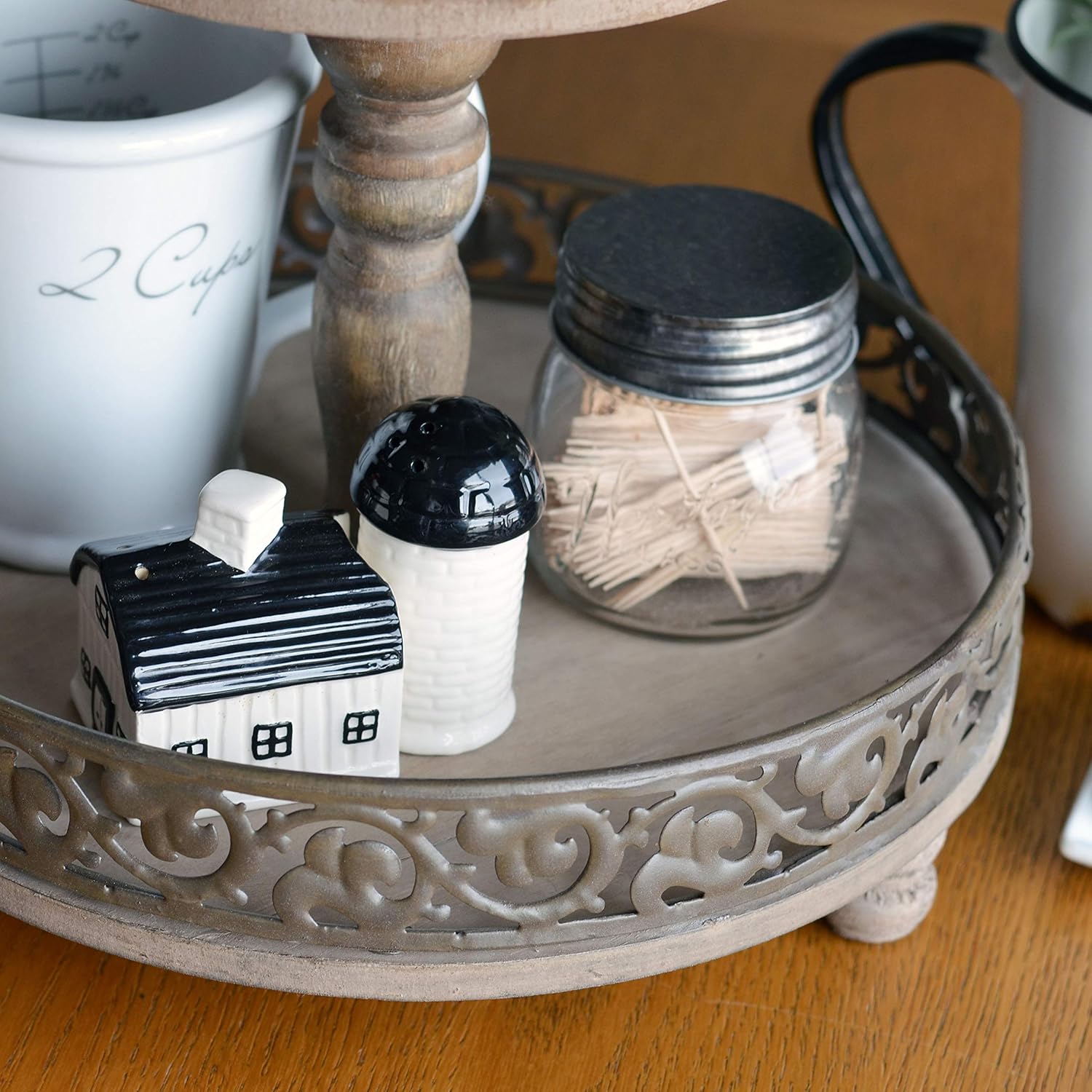 Cake Display Trays, Wood and Metal, Rustic Farmhouse Style U91108