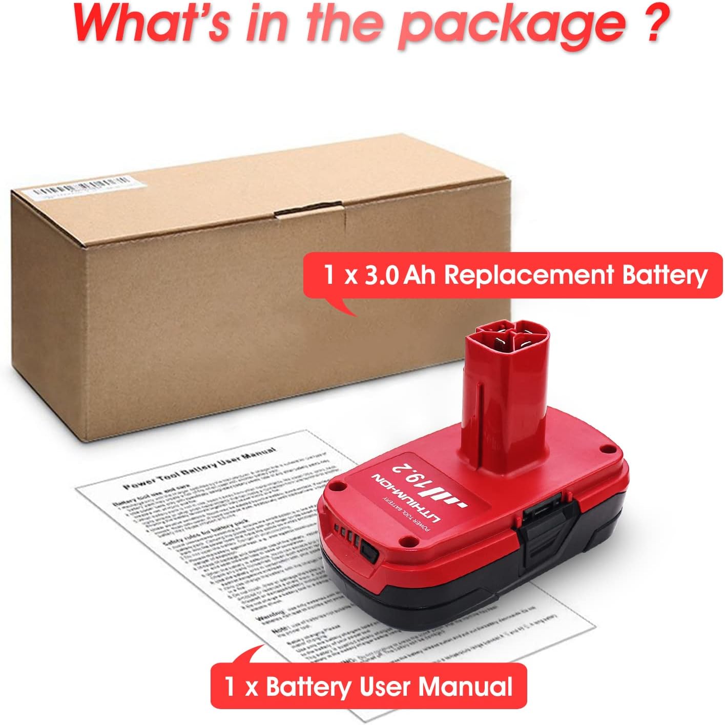 19.2V 3000mAh Lithium Ion Replacement Battery for Craftsman Tools S7868