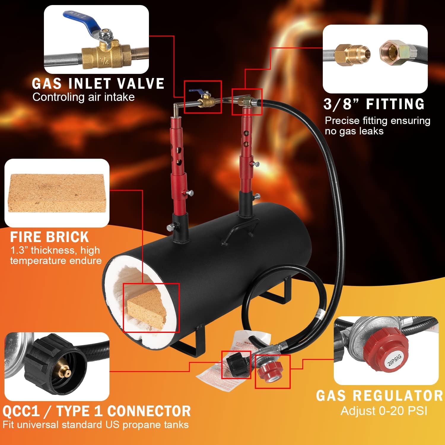 Portable Propane Forge Double Burner for Blacksmithing Knife Making S219