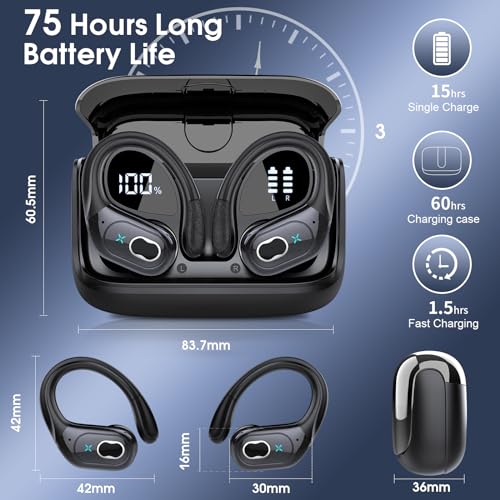 Wireless Earbuds Bluetooth 5.4 with Earhooks, IPX7 Waterproof P475856