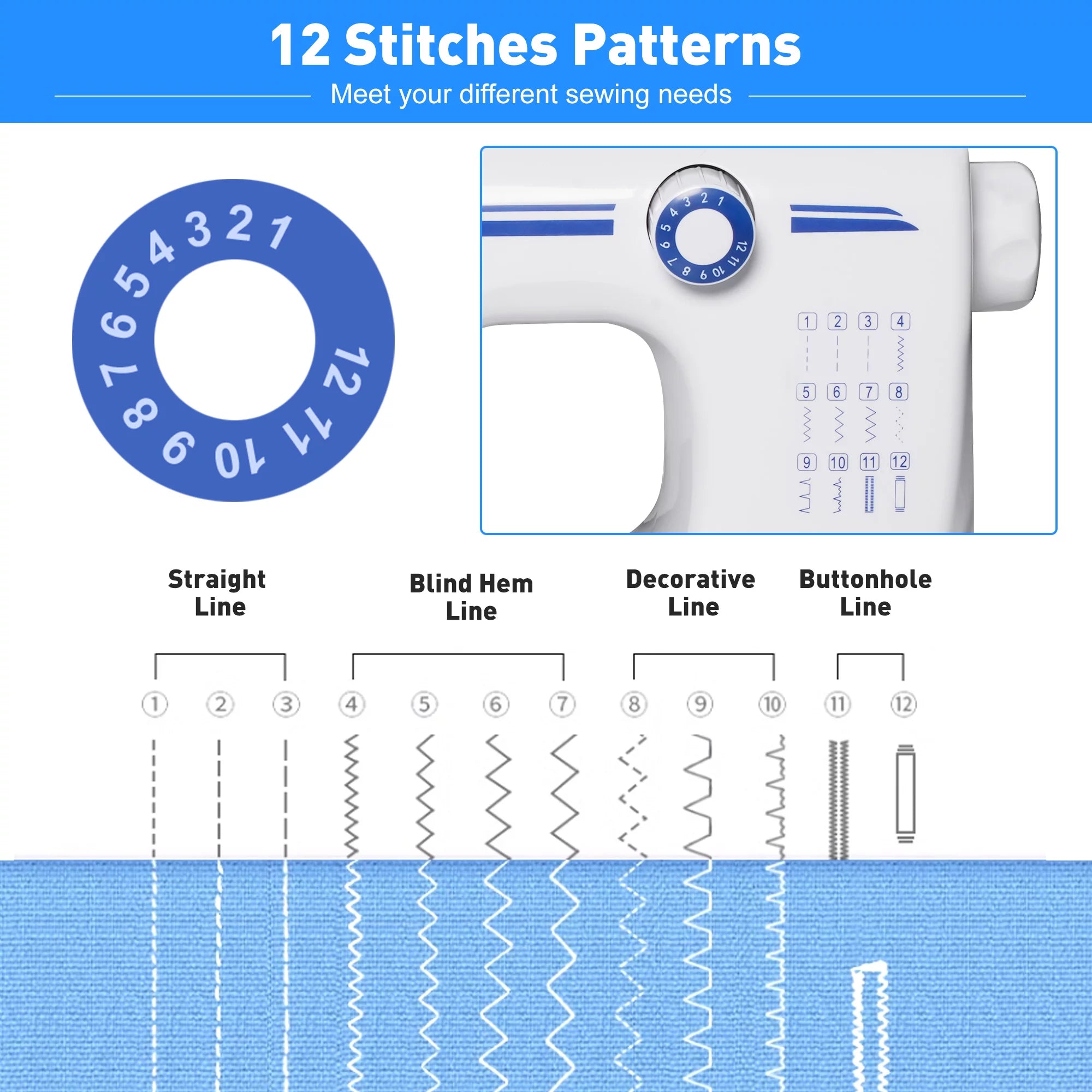 Portable Mini Sewing Machine with 12 Built-in Stitches, Double Needle, Foot Pedal S90469