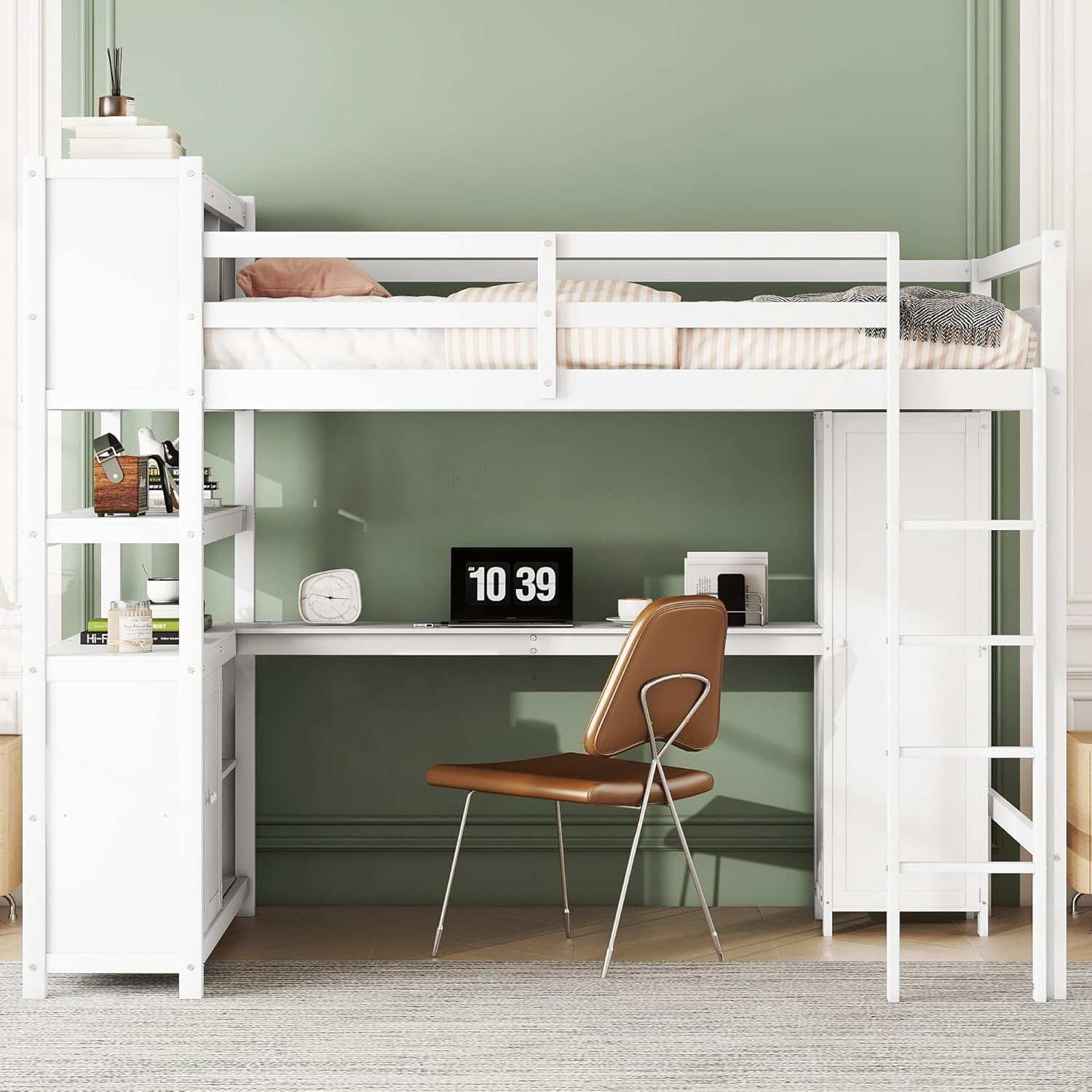 Full Size Loft Bed with Built-in Desk and Bookshelf W312794