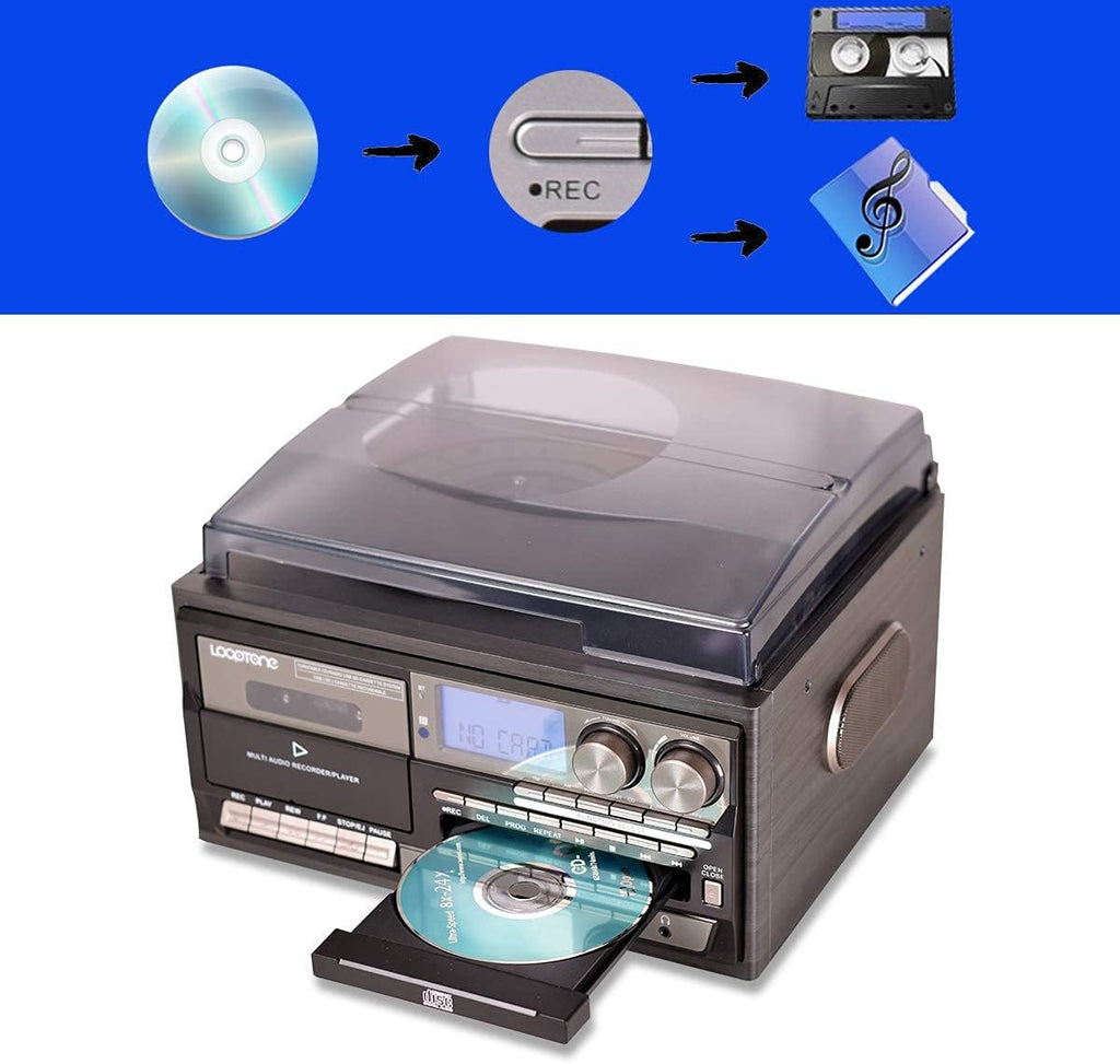 Vinyl Record Player 3 Speed Bluetooth Turntable with CD Cassette Radio USB I3998