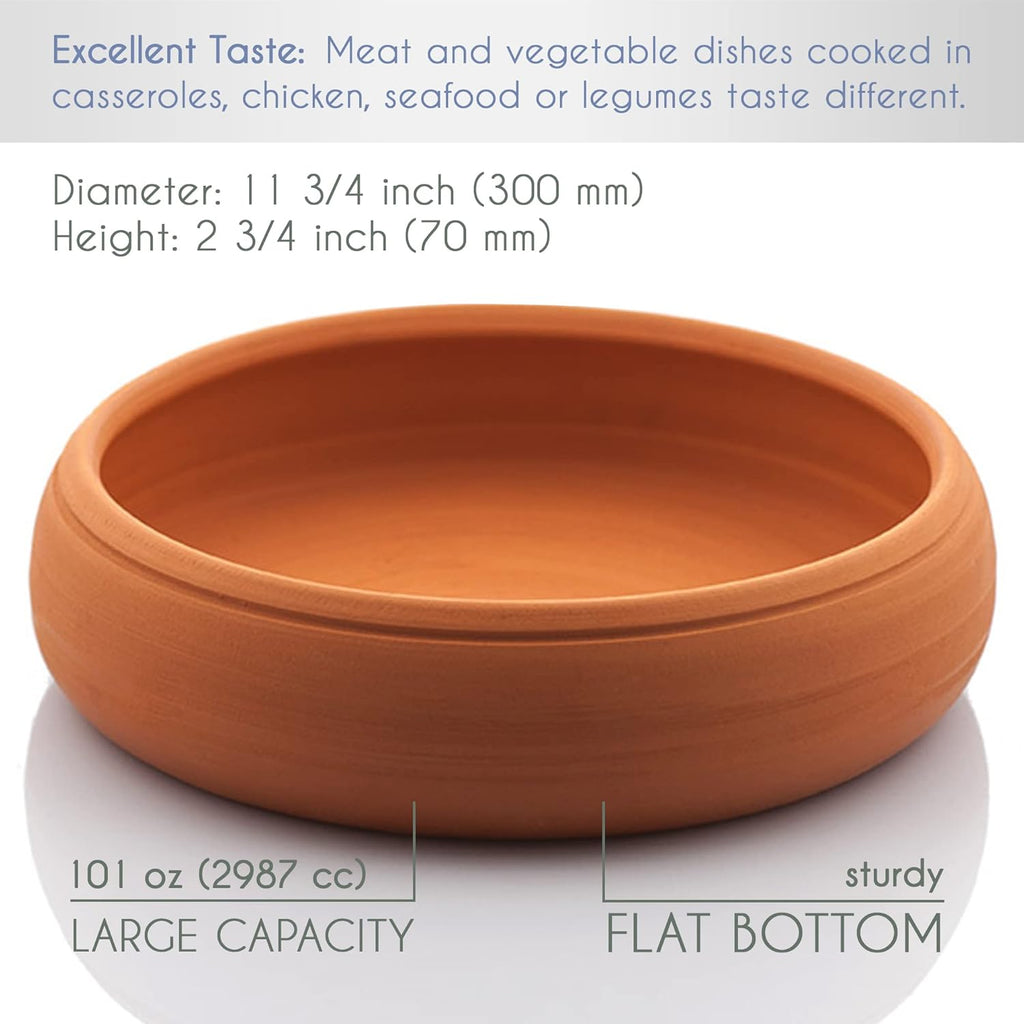 Clay Pot for Cooking, Handmade Terracotta Cazuela Pan, Oven Safe H4518